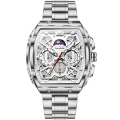 OLEVS 2942 Tonneau Dual Time Quartz Watch for Men - Silver White Watch | Olevs Watch Store