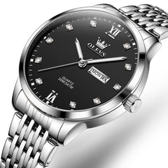 OLEVS 2943 Ultra Thin Diamond Dial Quartz Watch for Men - Silver Black Watch | Olevs Watch Store