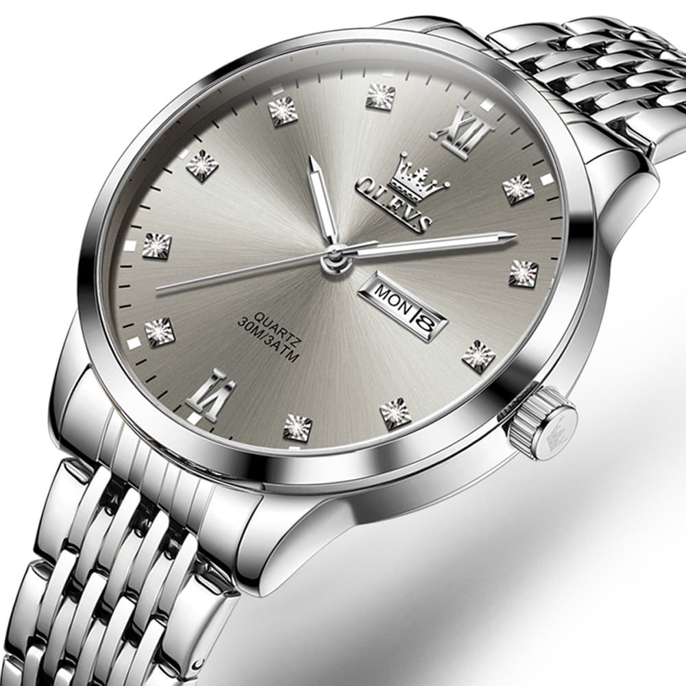 OLEVS 2943 Ultra Thin Diamond Dial Quartz Watch for Men - Silver Gray Watch | Olevs Watch Store