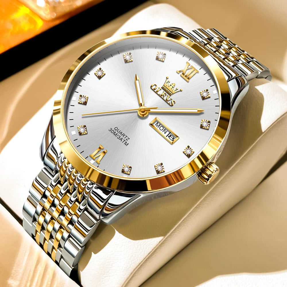 OLEVS 2943 Ultra Thin Diamond Dial Quartz Watch for Men - Silver White Watch | Olevs Watch Store