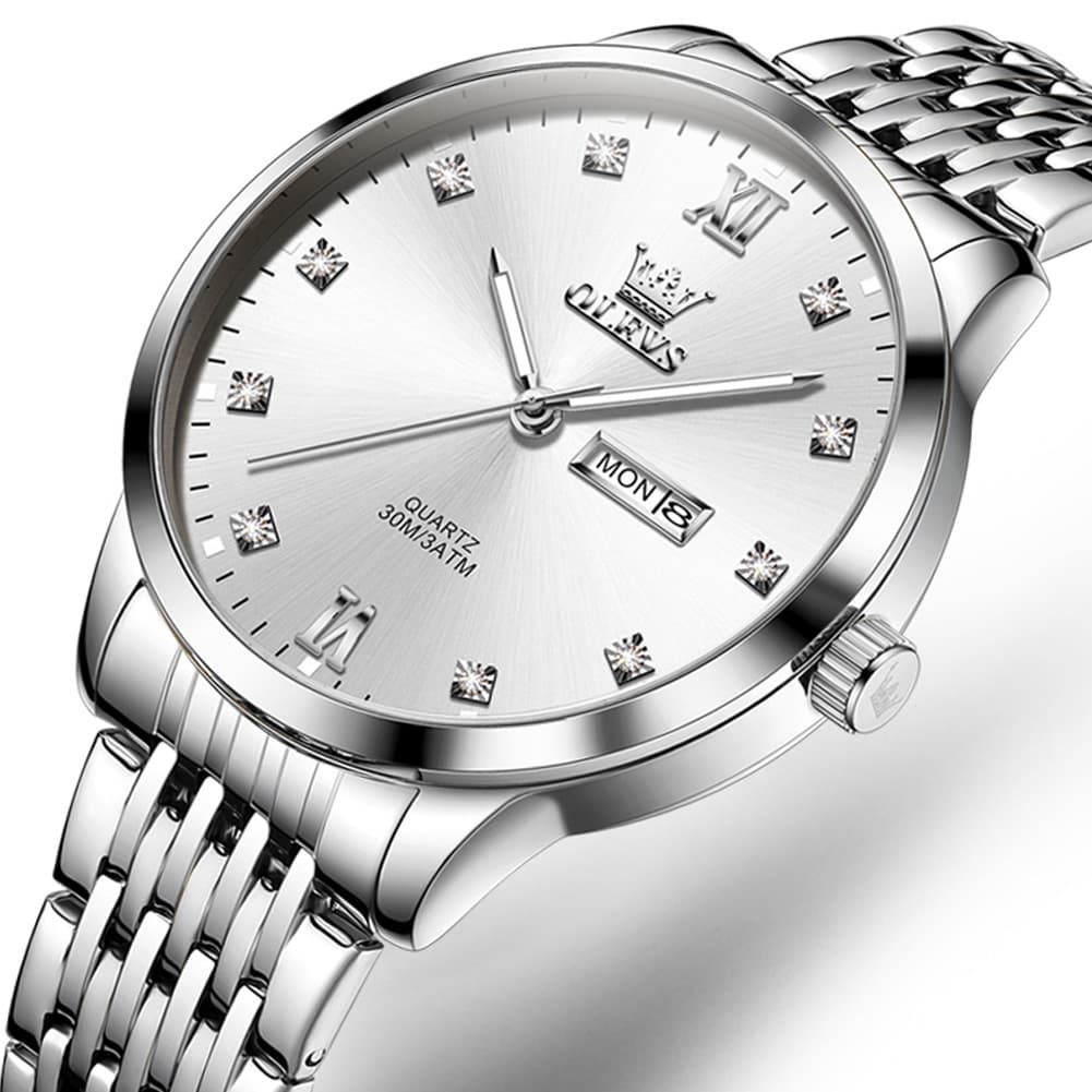 OLEVS 2943 Ultra Thin Diamond Dial Quartz Watch for Men - Silver White Watch | Olevs Watch Store