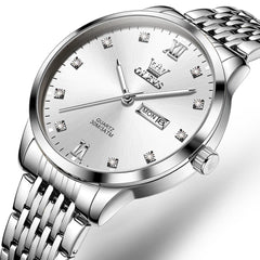 OLEVS 2943 Ultra Thin Diamond Dial Quartz Watch for Men - Silver White Watch | Olevs Watch Store