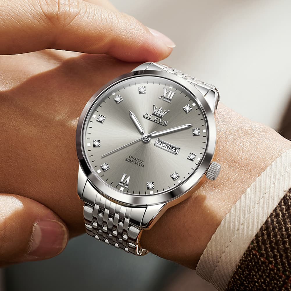 OLEVS 2943 Ultra Thin Diamond Dial Quartz Watch for Men - Silver White Watch | Olevs Watch Store