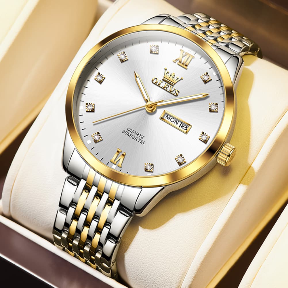 OLEVS 2943 Ultra Thin Diamond Dial Quartz Watch for Men - Silver White Watch | Olevs Watch Store