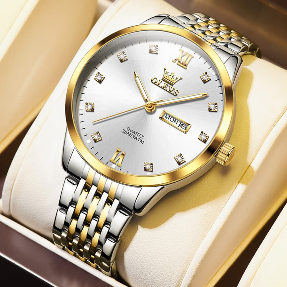 OLEVS 2943 Ultra Thin Diamond Dial Quartz Watch for Men - Silver White Watch | Olevs Watch Store