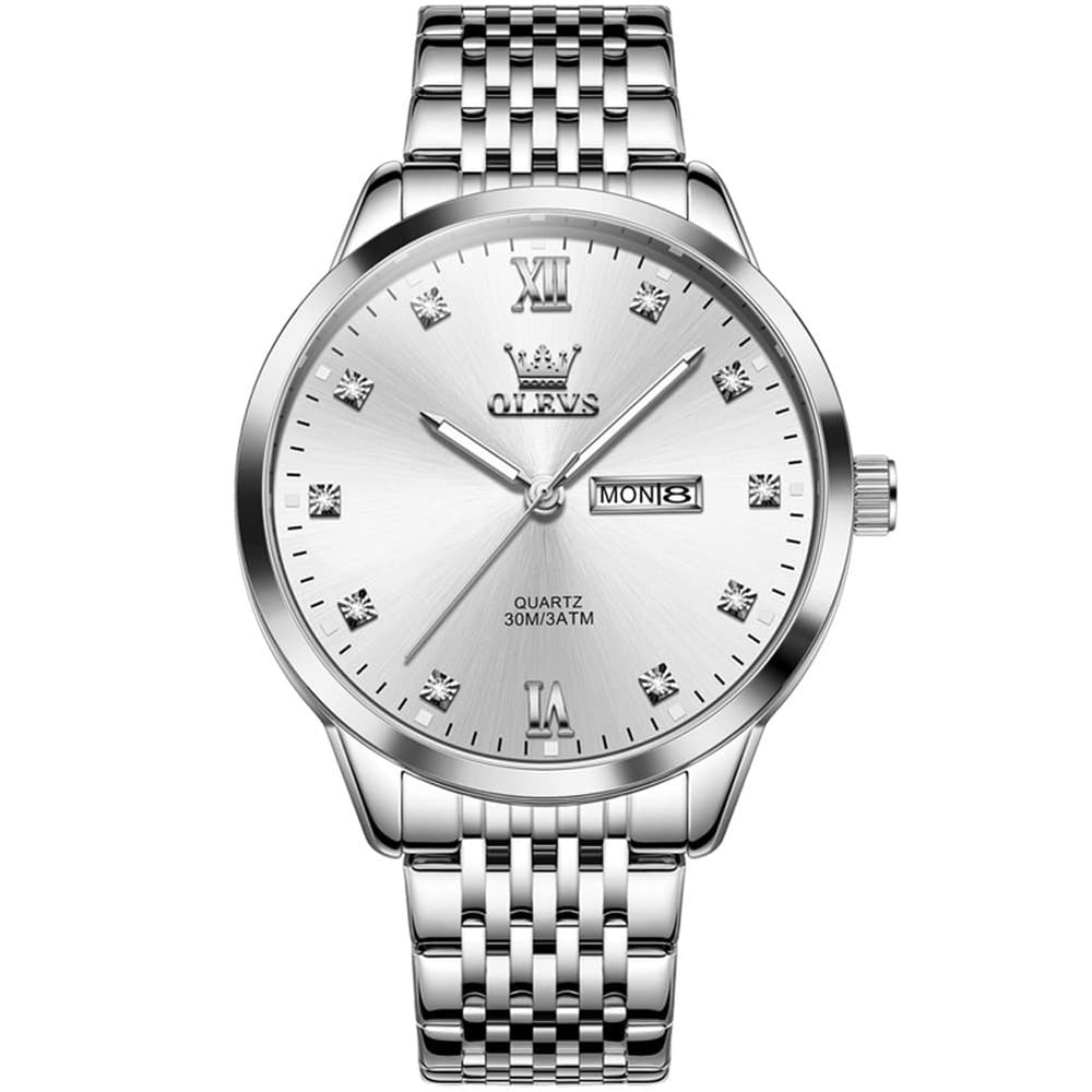 OLEVS 2943 Ultra Thin Diamond Dial Quartz Watch for Men - Silver White Watch | Olevs Watch Store