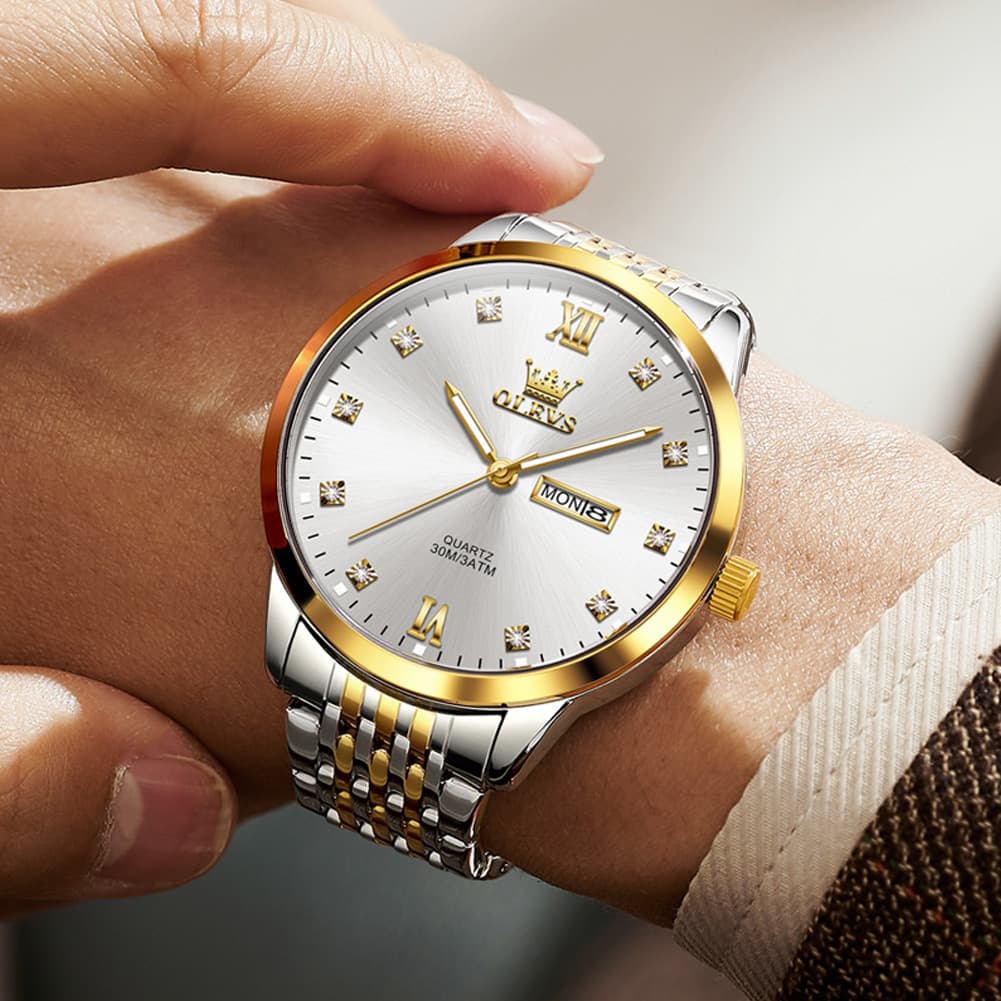 OLEVS 2943 Ultra Thin Diamond Dial Quartz Watch for Men - Silver White Watch | Olevs Watch Store