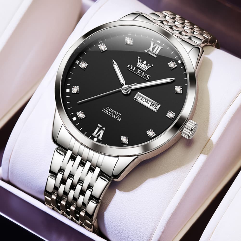 OLEVS 2943 Ultra Thin Diamond Dial Quartz Watch for Men - Silver White Watch | Olevs Watch Store