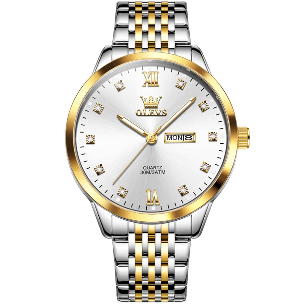 OLEVS 2943 Ultra Thin Diamond Dial Quartz Watch for Men - Silver White Watch | Olevs Watch Store