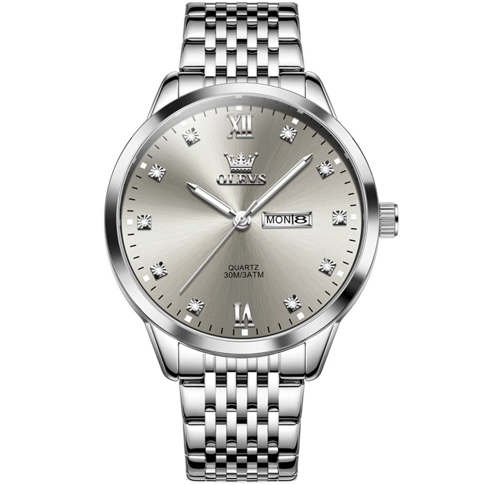 OLEVS 2943 Ultra Thin Diamond Dial Quartz Watch for Men - Silver White Watch | Olevs Watch Store