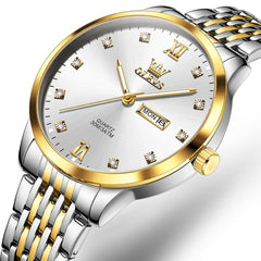 OLEVS 2943 Ultra Thin Diamond Dial Quartz Watch for Men - Two Tone White Watch | Olevs Watch Store