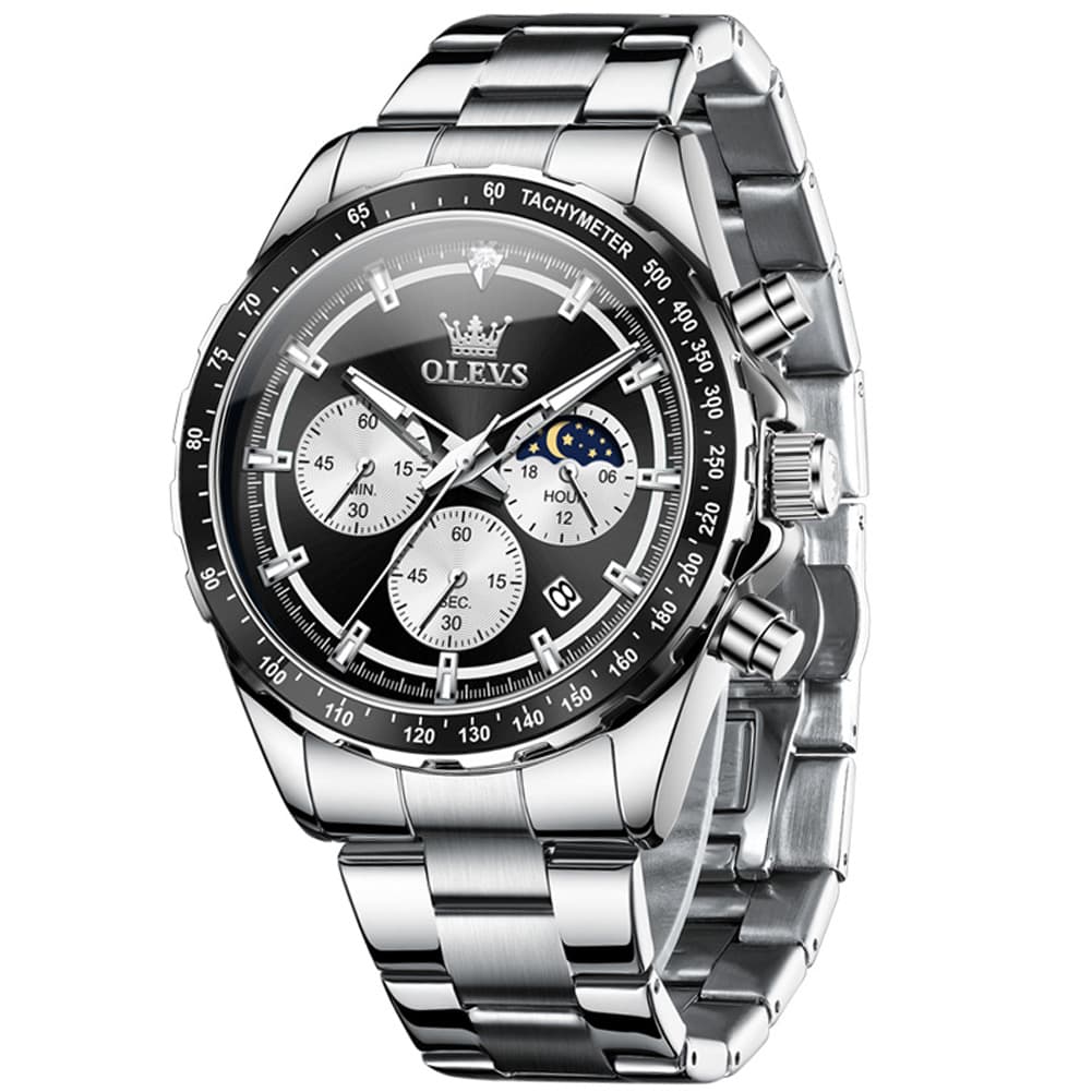 OLEVS 2945 Racing Chronograph Quartz Watch for Men - Steel Black Watch | Olevs Watch Store
