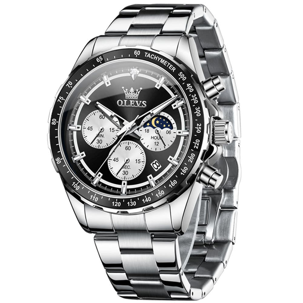 OLEVS 2945 Racing Chronograph Quartz Watch for Men - Steel Black Watch | Olevs Watch Store