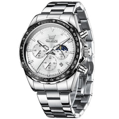 OLEVS 2945 Racing Chronograph Quartz Watch for Men - Steel White Watch | Olevs Watch Store