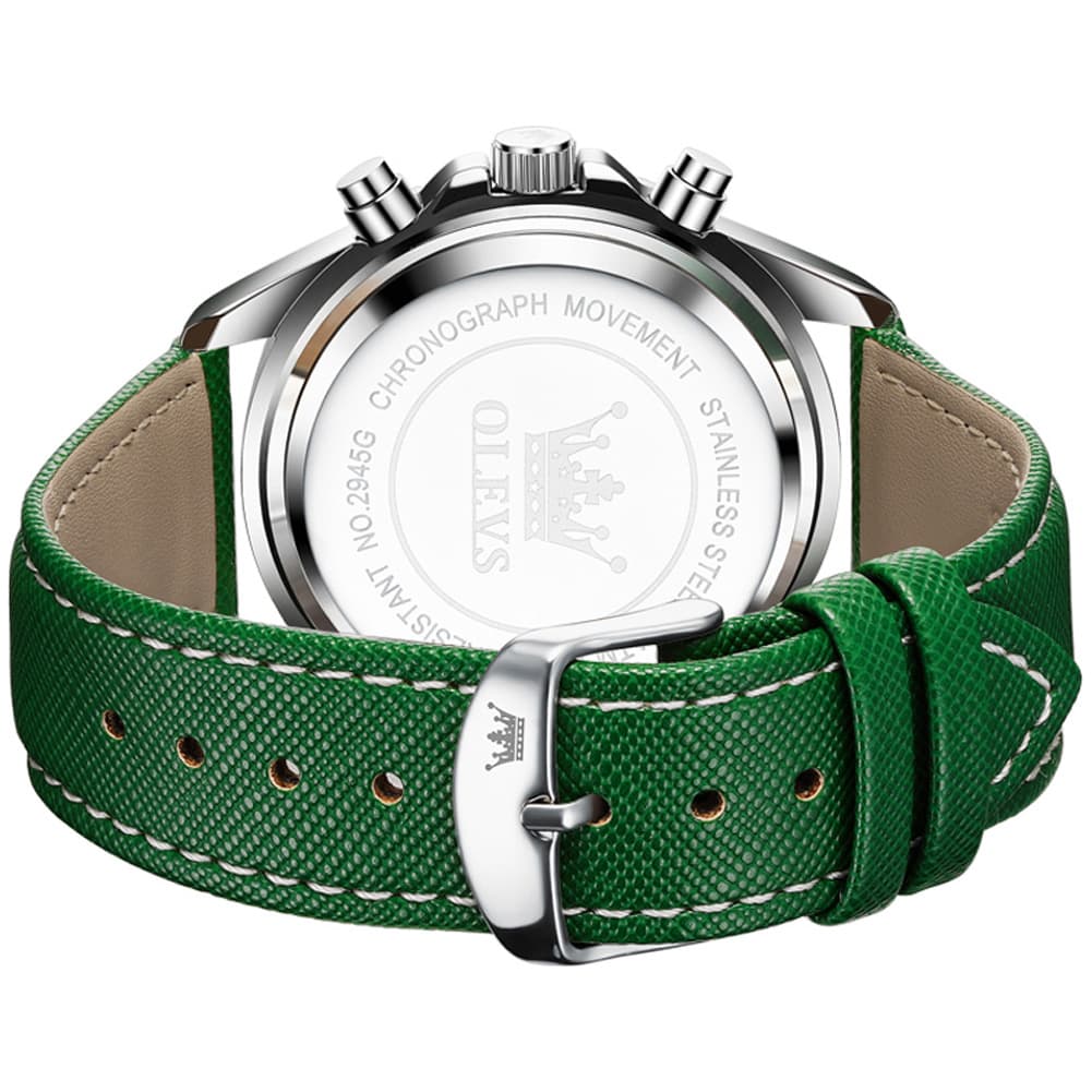 OLEVS 2945 Racing Chronograph Quartz Watch for Men - Leather Green Watch | Olevs Watch Store