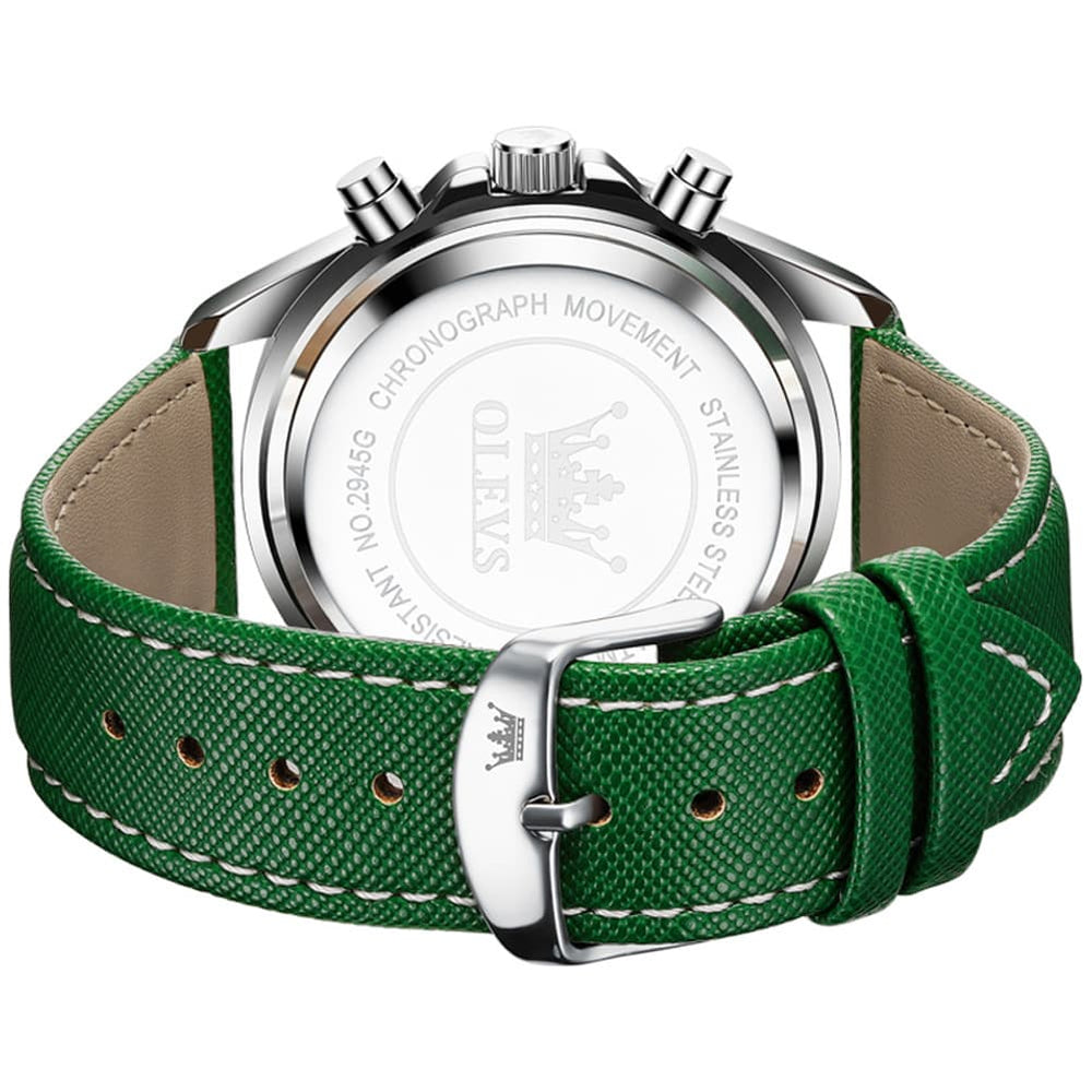 OLEVS 2945 Racing Chronograph Quartz Watch for Men - Leather Green Watch | Olevs Watch Store