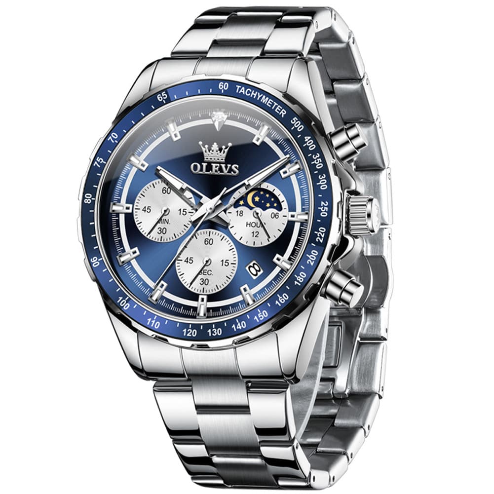 OLEVS 2945 Racing Chronograph Quartz Watch for Men - Steel Blue Watch | Olevs Watch Store