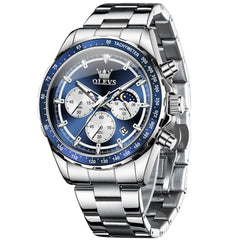 OLEVS 2945 Racing Chronograph Quartz Watch for Men - Steel Blue Watch | Olevs Watch Store