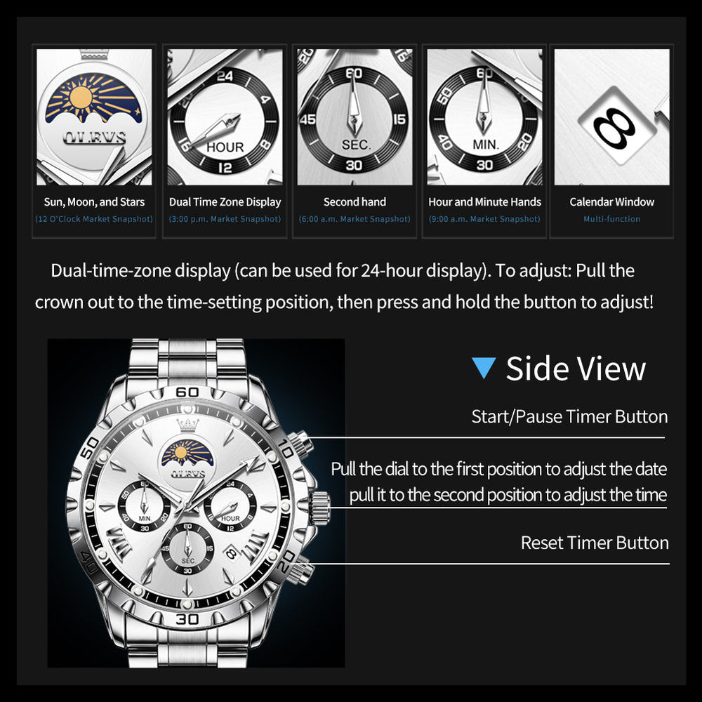 steel quartz chronograph watch view 132 - OLEVS 2949