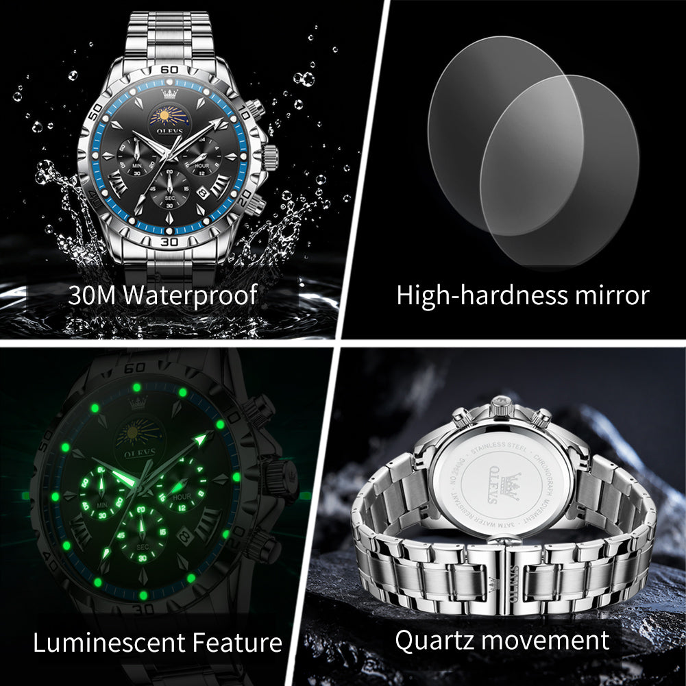 steel quartz chronograph watch view 147 - OLEVS 2949