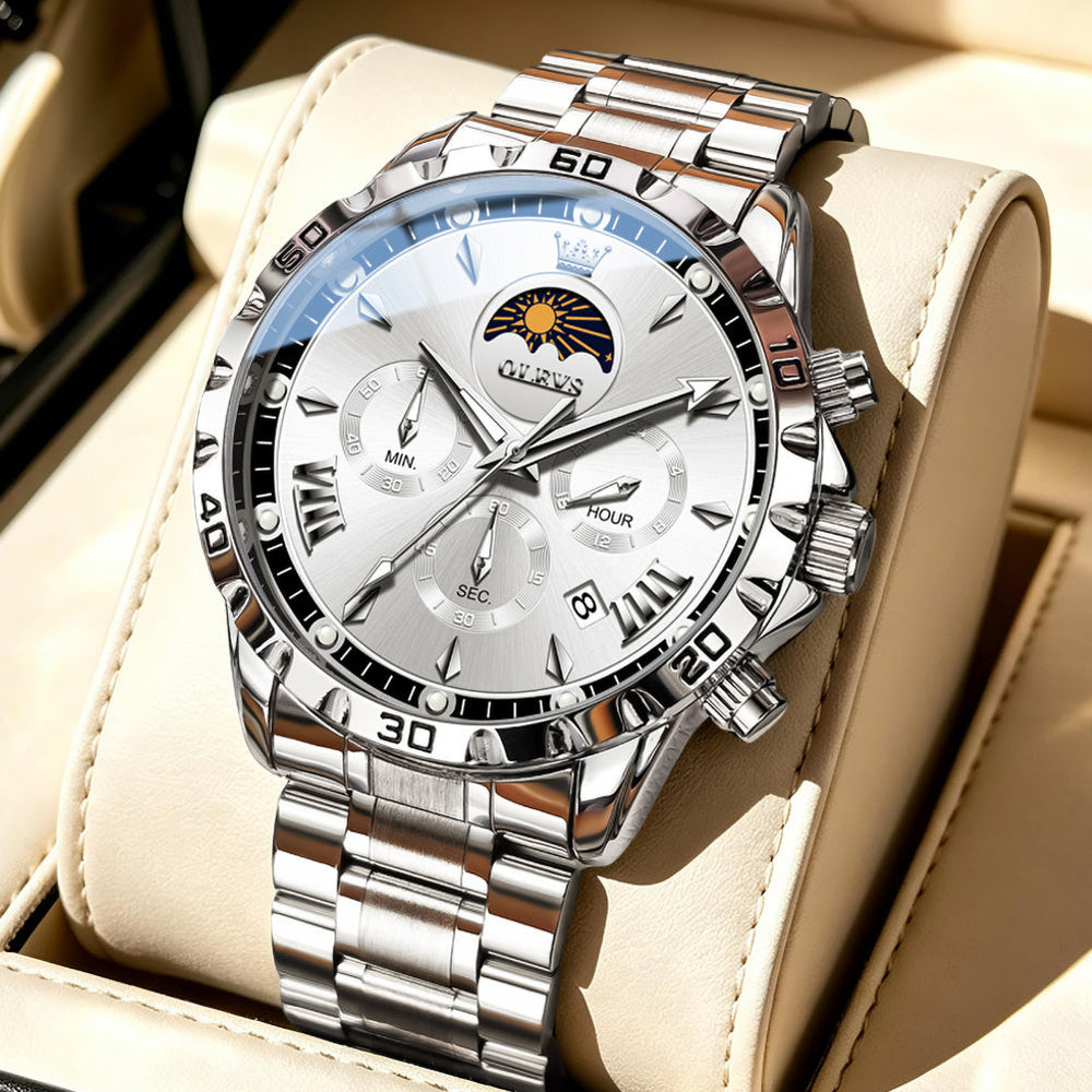steel quartz chronograph watch view 14 - OLEVS 2949