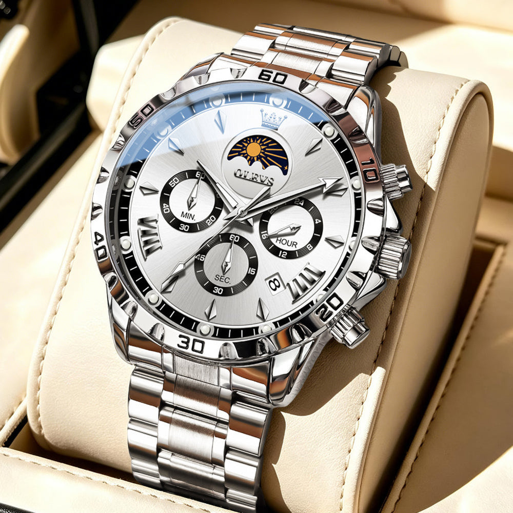 steel quartz chronograph watch view 15 - OLEVS 2949