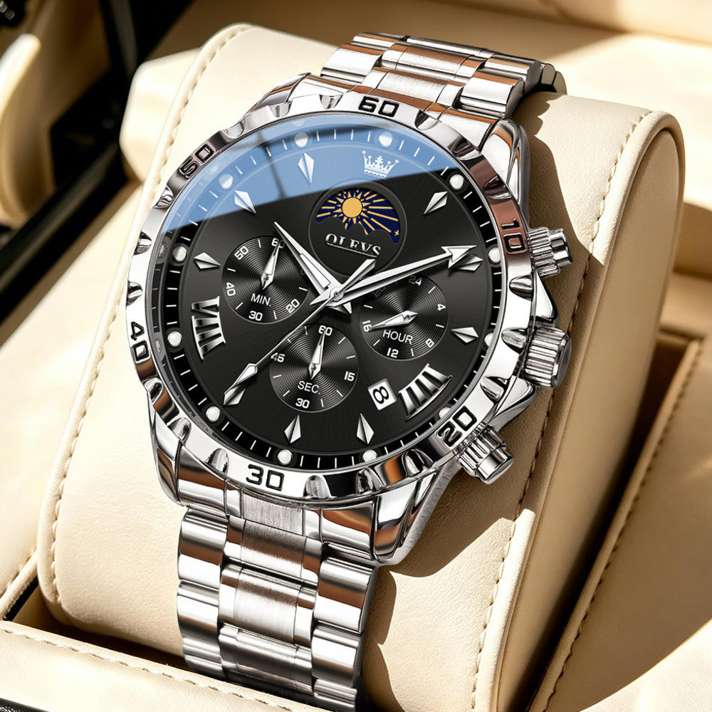 steel quartz chronograph watch view 16 - OLEVS 2949