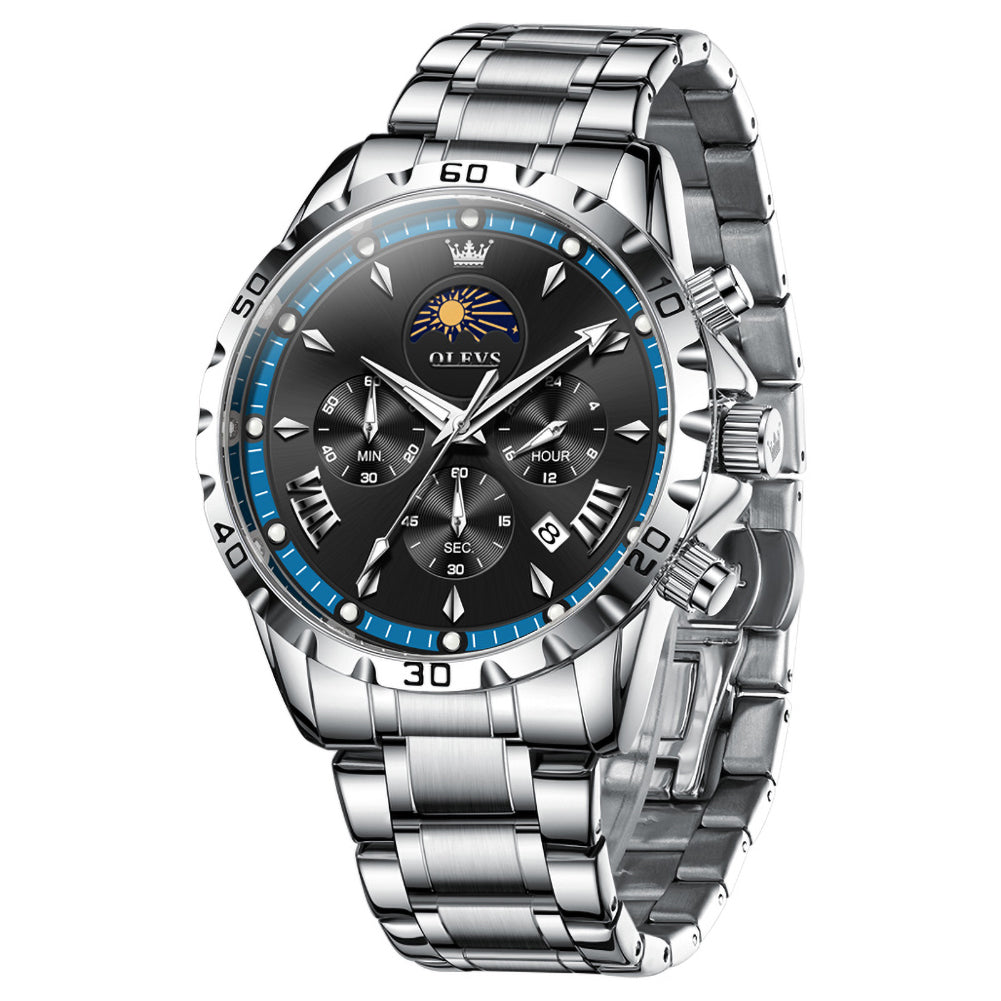 steel quartz chronograph watch view 2 - OLEVS 2949