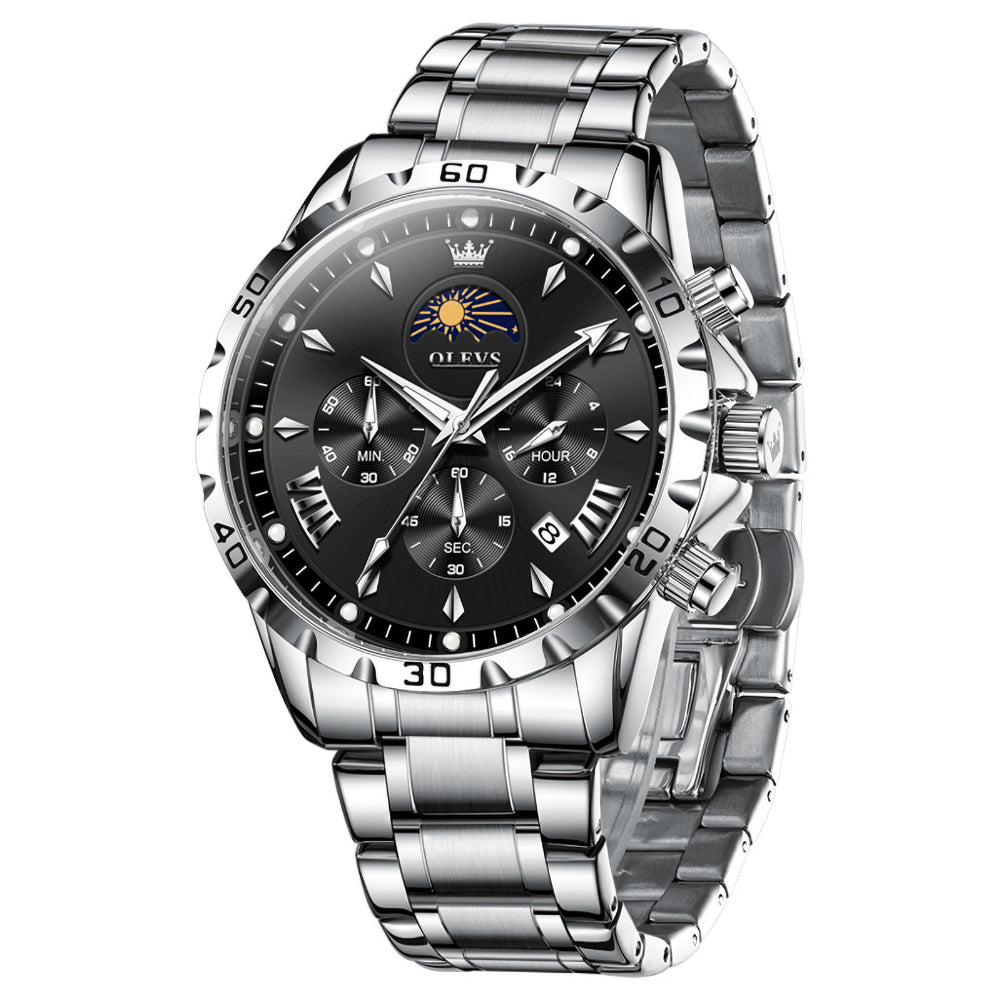 steel quartz chronograph watch view 3 - OLEVS 2949