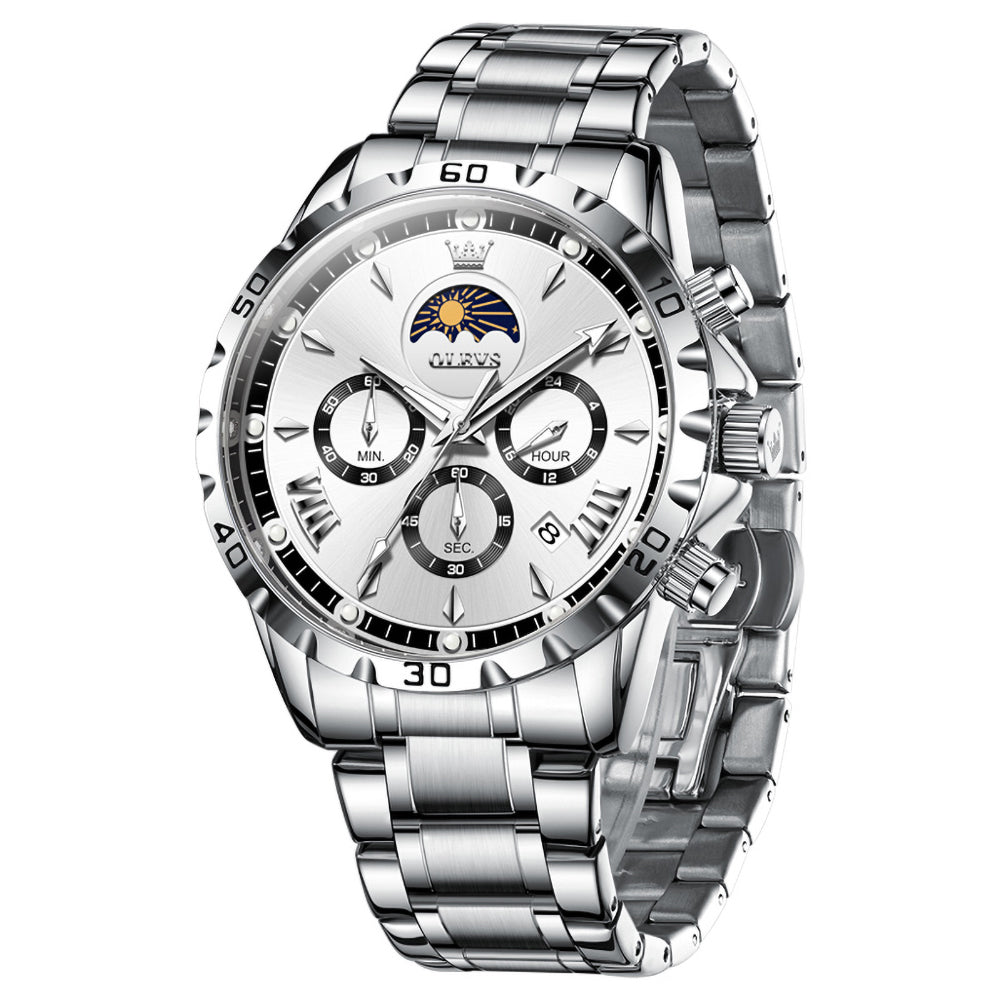 steel quartz chronograph watch view 4 - OLEVS 2949
