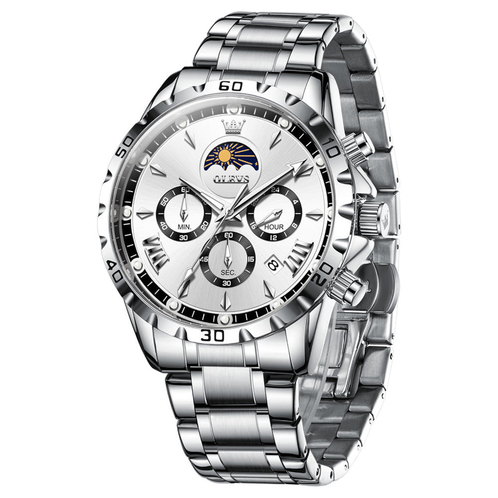steel quartz chronograph watch view 4 - OLEVS 2949