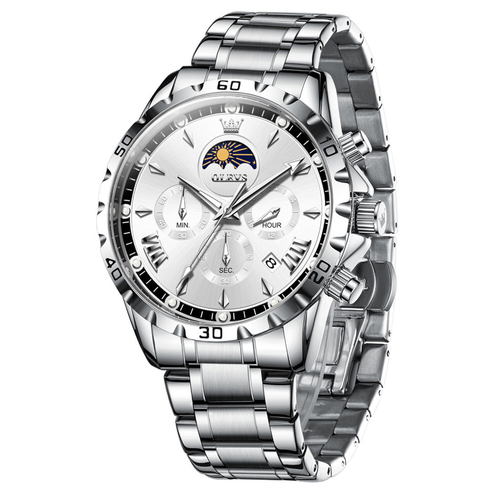 steel quartz chronograph watch view 5 - OLEVS 2949