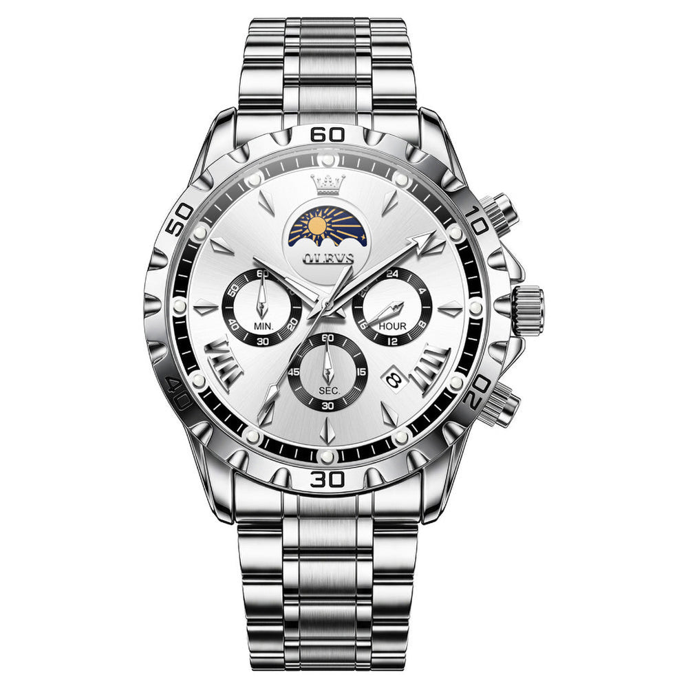 steel quartz chronograph watch view 555 (3) - OLEVS 2949