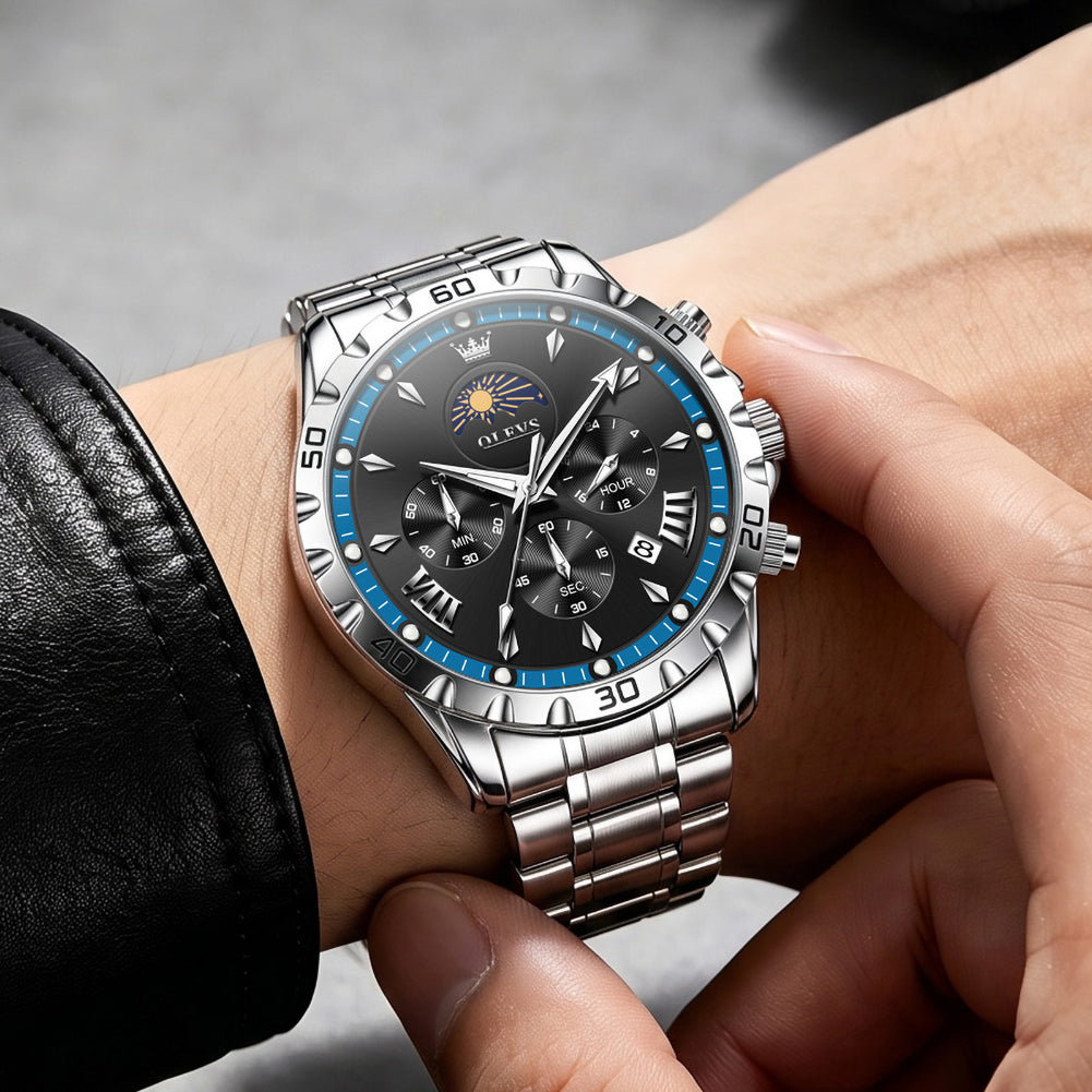 steel quartz chronograph watch view 73 - OLEVS 2949