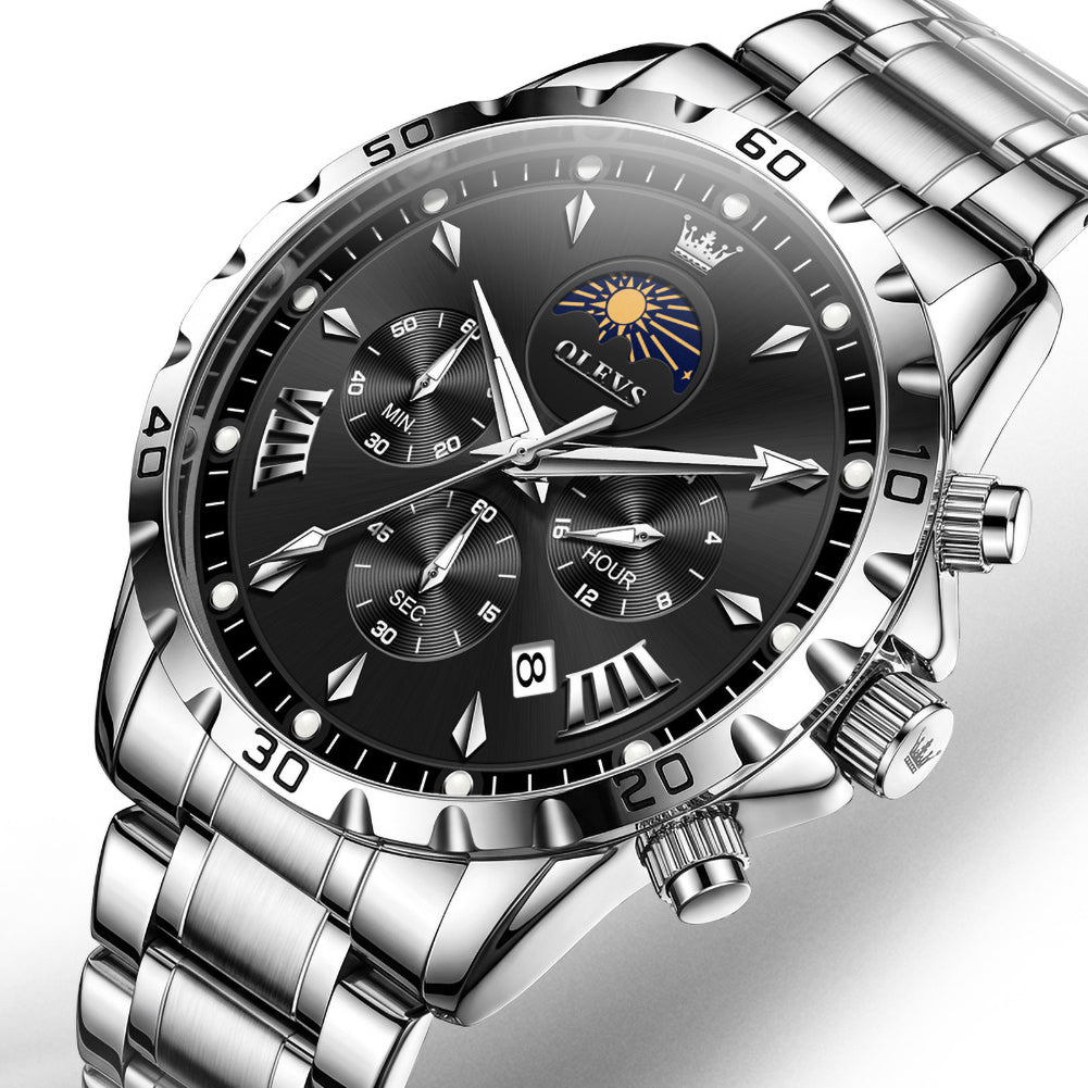 steel quartz chronograph watch view 8 - OLEVS 2949