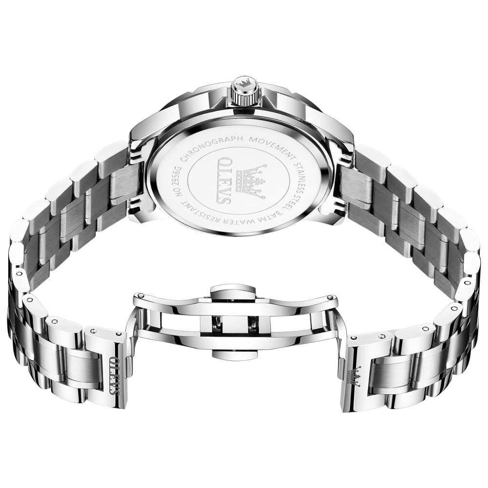 OLEVS 2956 Moon Phase Quartz Watch for Men - Silver Black Watch | Olevs Watch Store