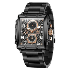 OLEVS 2958 Square Skeleton Chronograph Watch for Men - All Black Watch | Olevs Watch Store