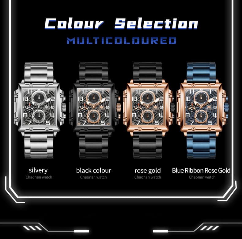 OLEVS 2958 Square Skeleton Chronograph Watch for Men - Rose Gold Watch | Olevs Watch Store