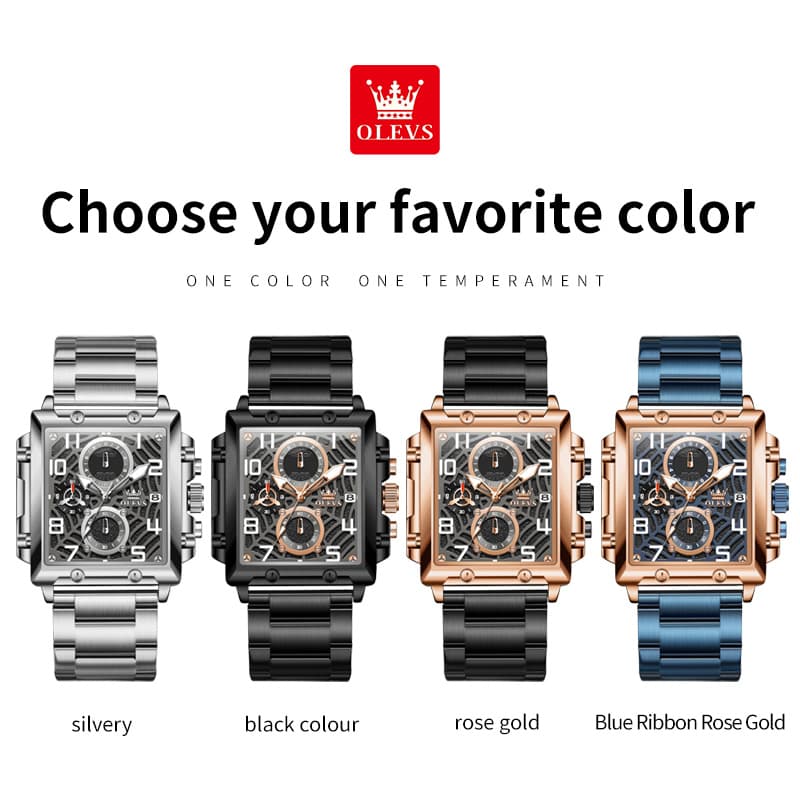 OLEVS 2958 Square Skeleton Chronograph Watch for Men - Rose Gold Watch | Olevs Watch Store