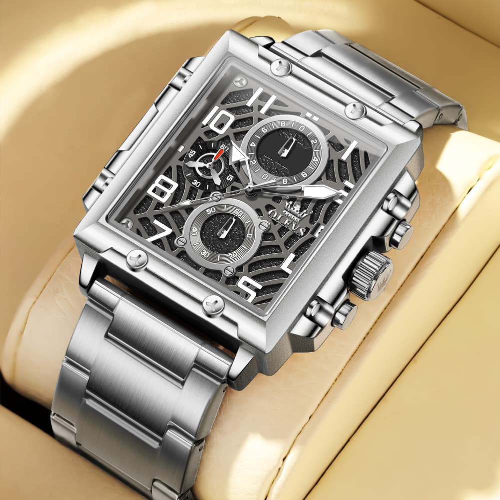 OLEVS 2958 Square Skeleton Chronograph Watch for Men - Rose Gold Watch | Olevs Watch Store