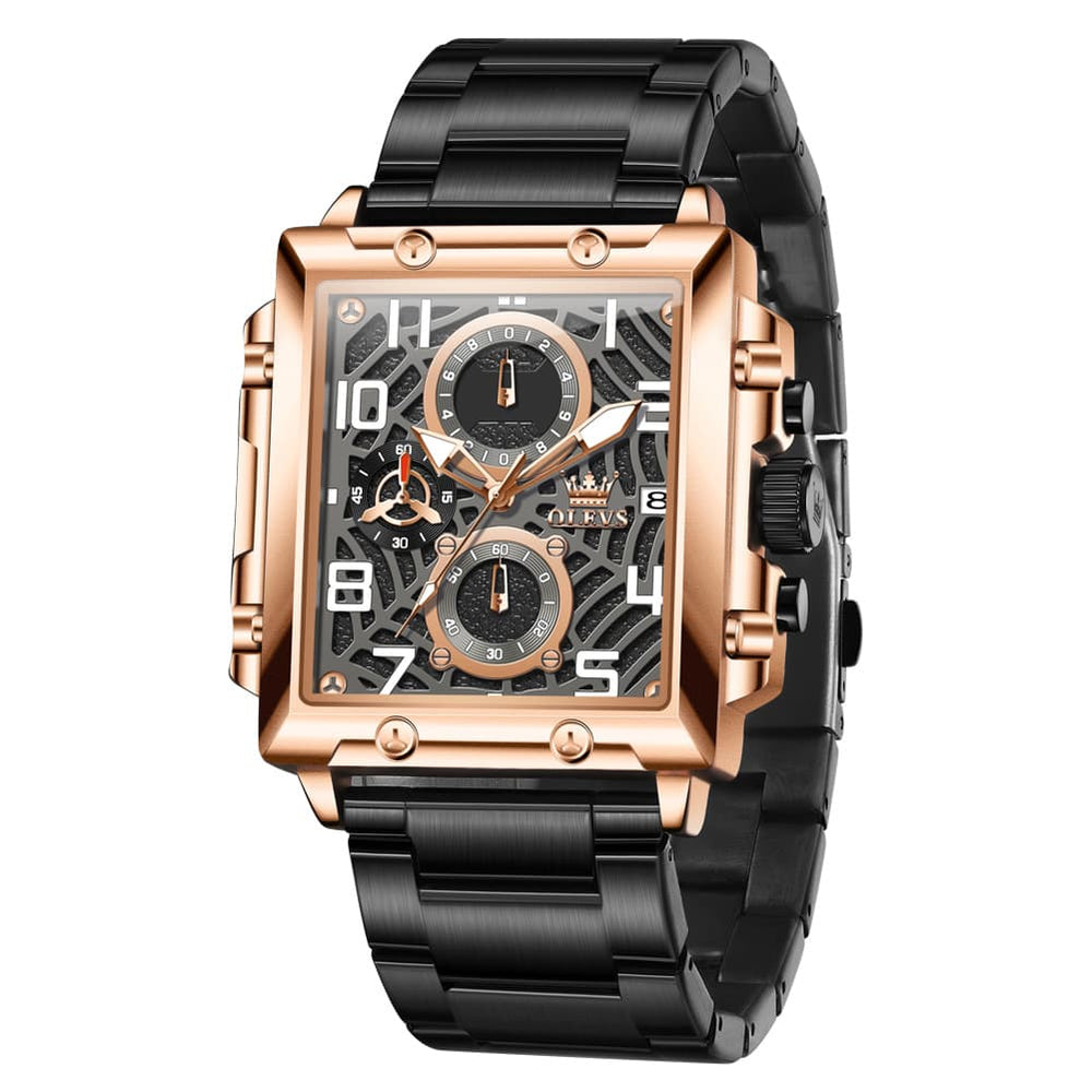 OLEVS 2958 Square Skeleton Chronograph Watch for Men - Rose Gold Watch | Olevs Watch Store