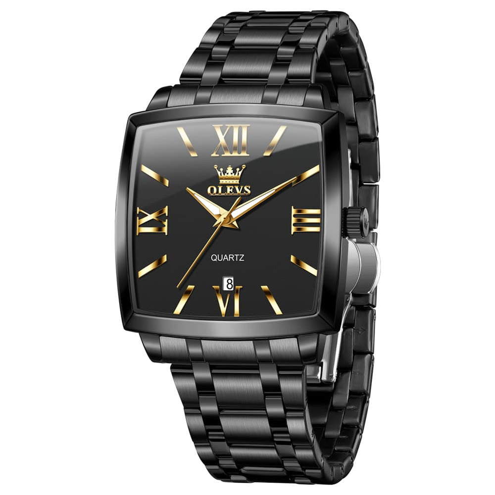 OLEVS 2969 Square Classic Quartz Watch for Men - All Black Watch | Olevs Watch Store