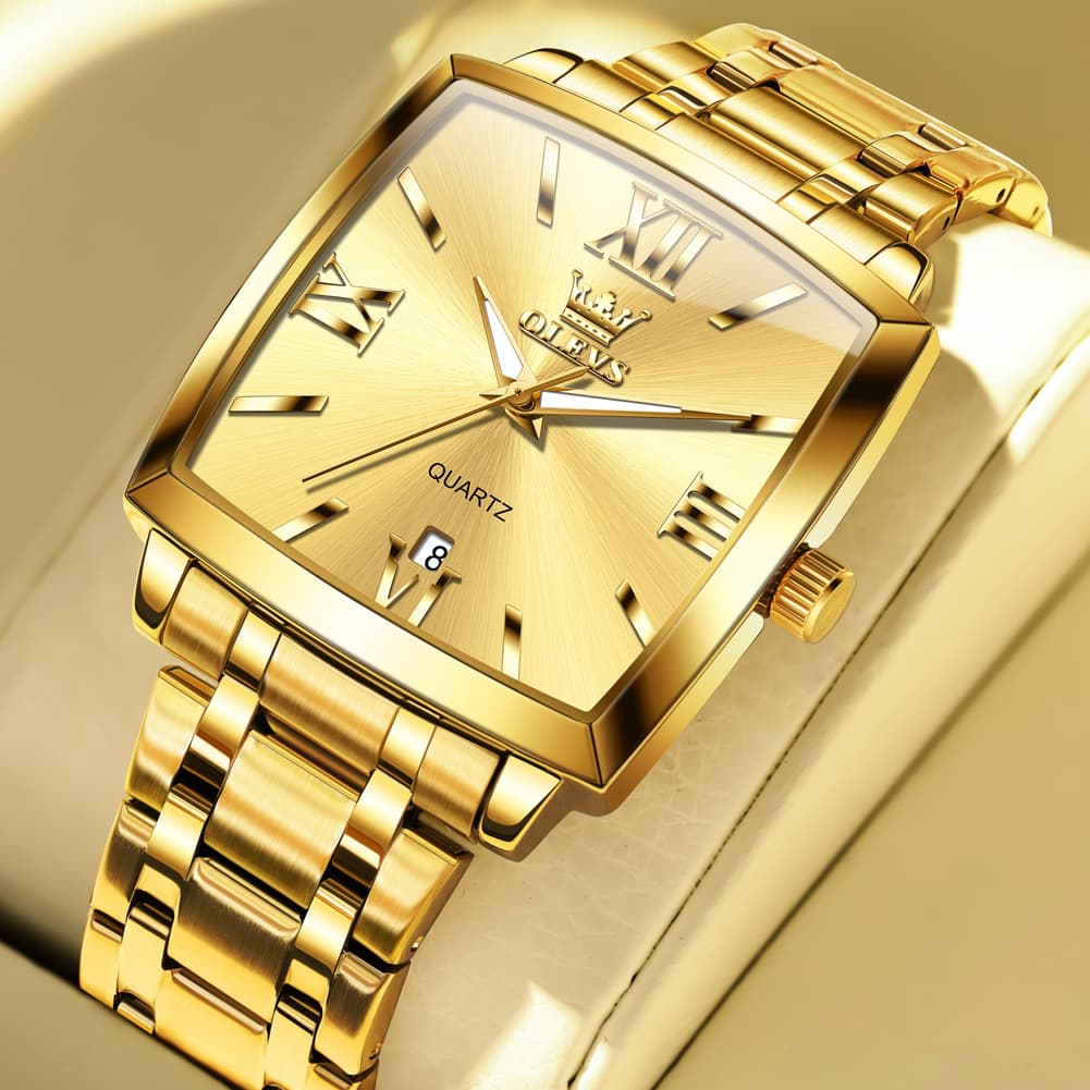 OLEVS 2969 Square Classic Quartz Watch for Men - All Gold Watch | Olevs Watch Store