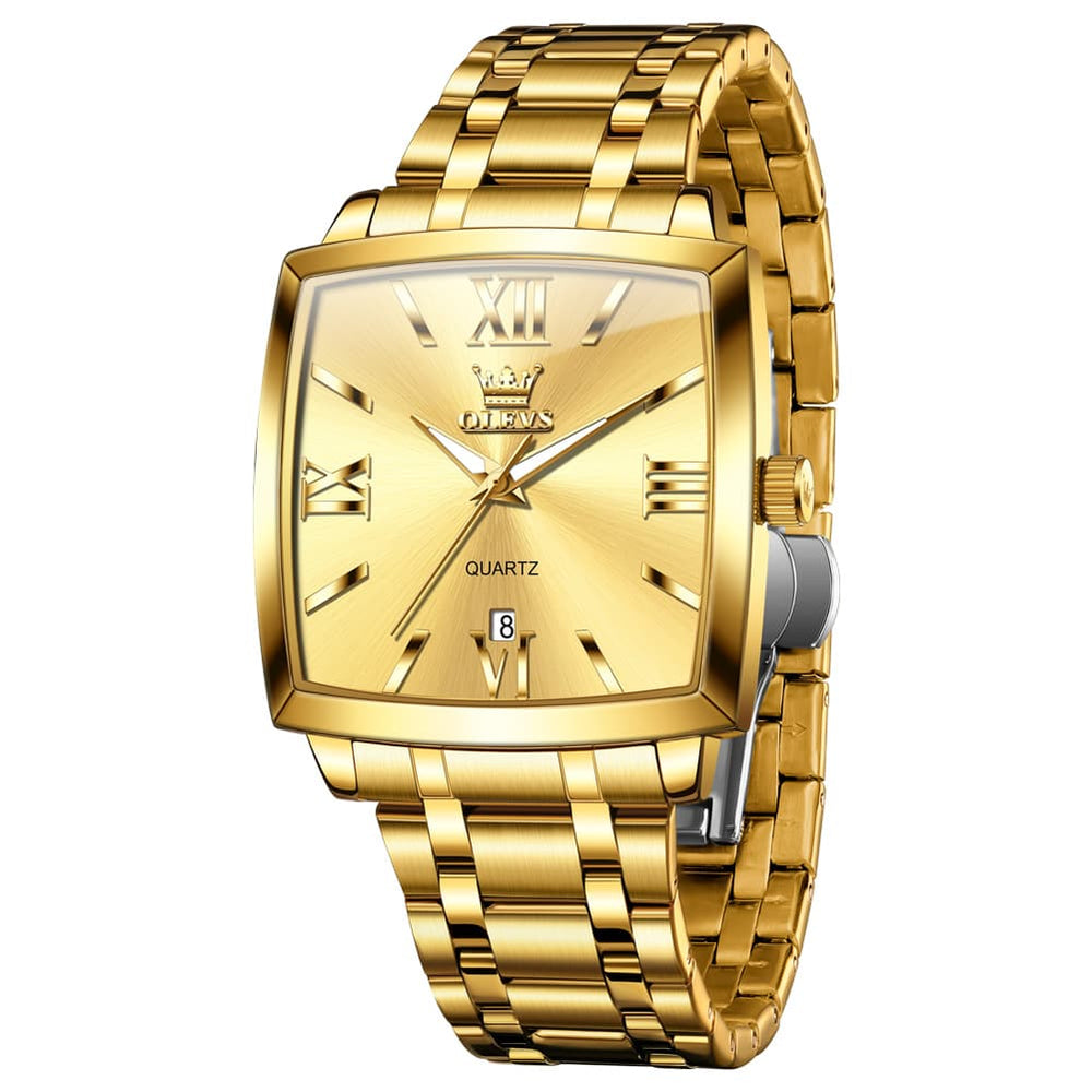 OLEVS 2969 Square Classic Quartz Watch for Men - Gold Black Watch | Olevs Watch Store