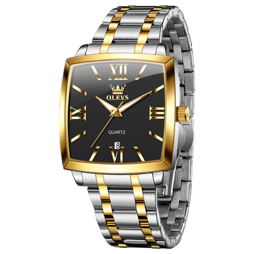 OLEVS 2969 Square Classic Quartz Watch for Men - Gold Black Watch | Olevs Watch Store