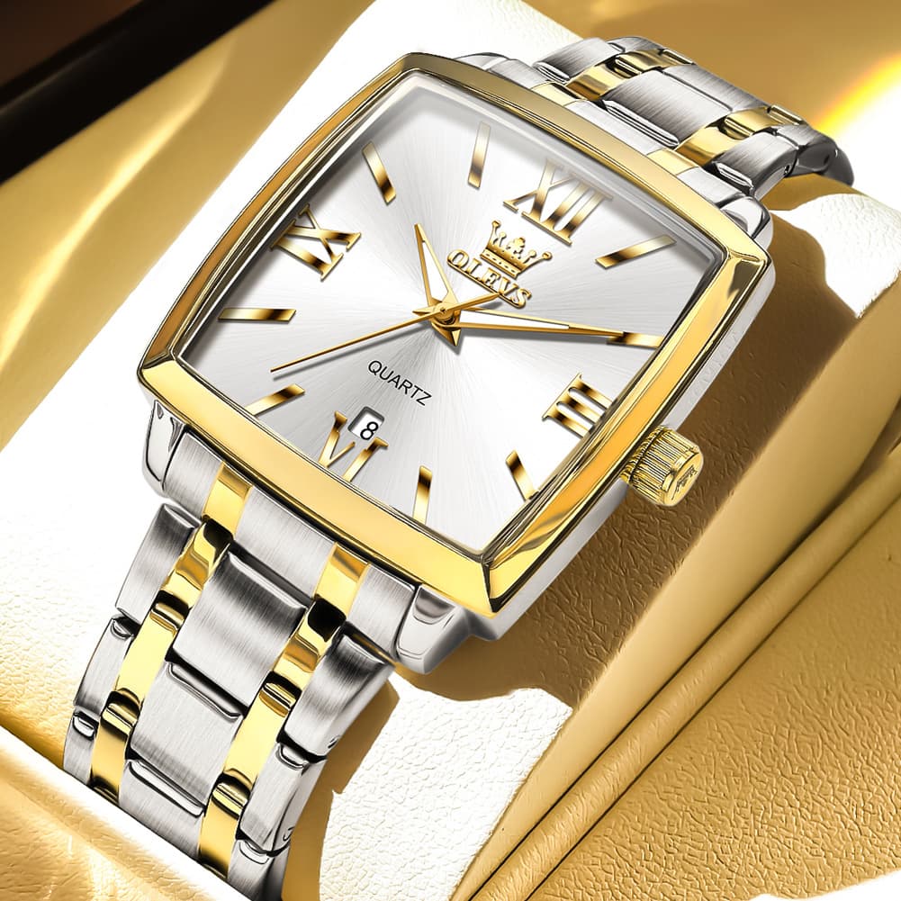 OLEVS 2969 Square Classic Quartz Watch for Men - Gold Black Watch | Olevs Watch Store