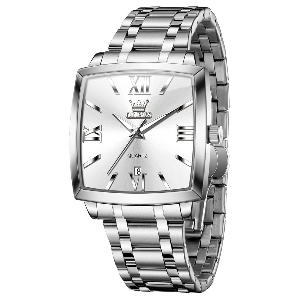 OLEVS 2969 Square Classic Quartz Watch for Men - Silver White Watch | Olevs Watch Store