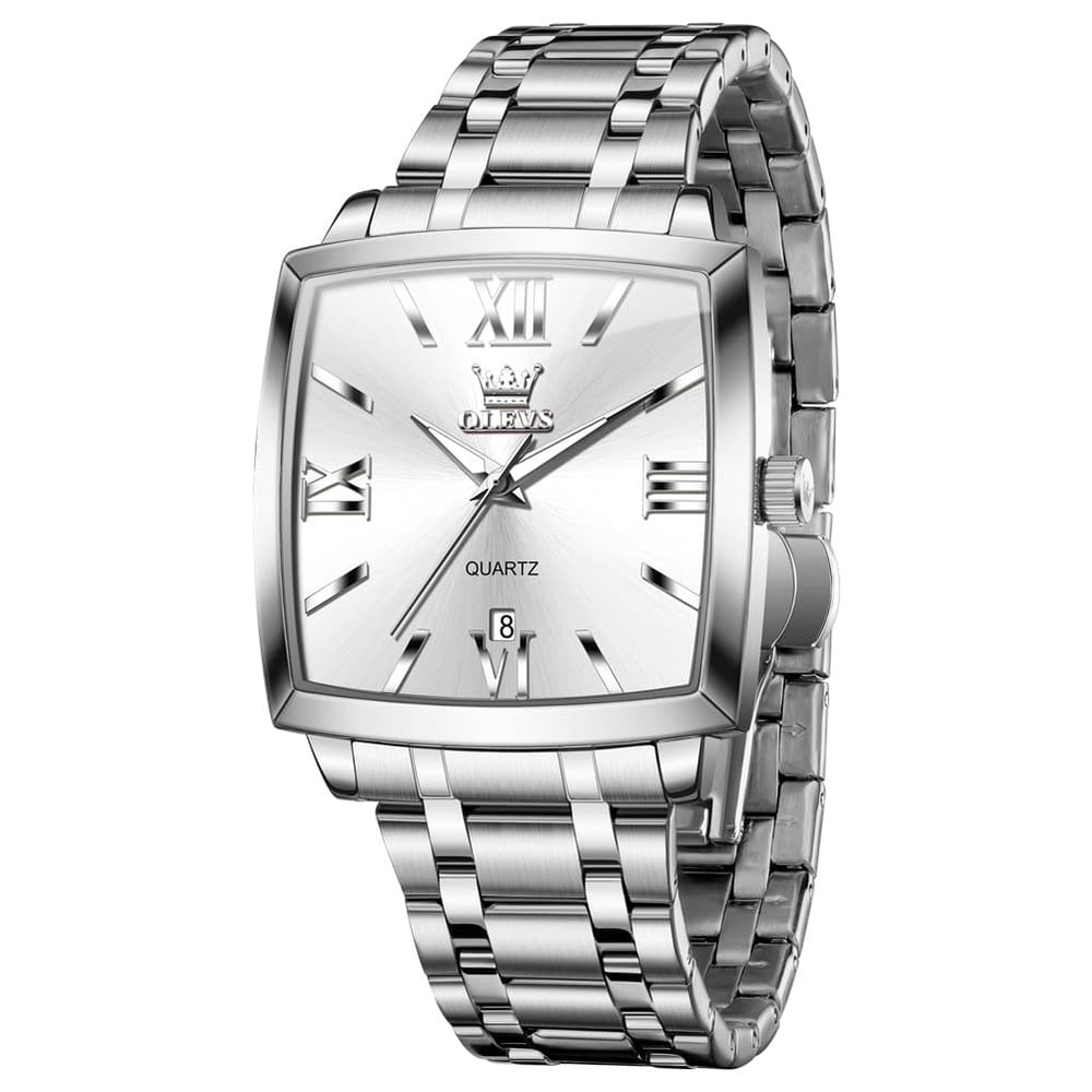 OLEVS 2969 Square Classic Quartz Watch for Men - Silver White Watch | Olevs Watch Store