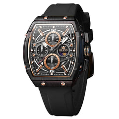 OLEVS 2975 Tonneau Silicone Chronograph Watch for Men - Black Rose Gold Watch | Olevs Watch Store