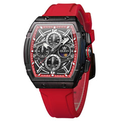 OLEVS 2975 Tonneau Silicone Chronograph Watch for Men - Red Watch | Olevs Watch Store
